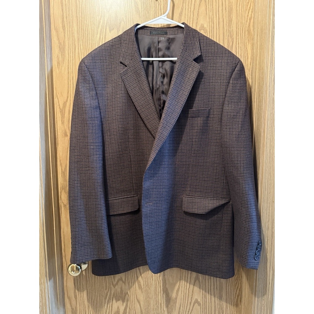 Chaps Brown Houndstooth Lamb's Wool Suit Jacket Men's 48R